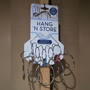 Hang 'N Store Accessory Organizer For Belts, Scarfs, Ties- 5 Silver Rings NEW